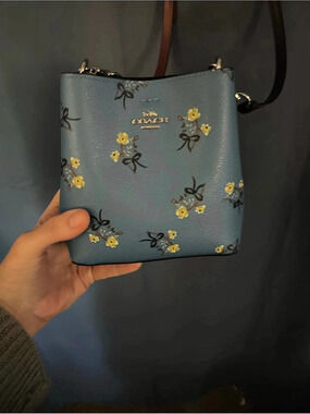 Coach Mini Town Bucket Bag With Floral Bow Print Blue
